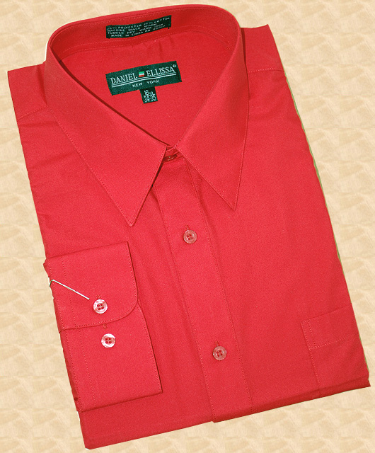 Daniel Ellissa Solid Red Cotton Blend Dress Shirt With Convertible Cuffs DS3001 - Click Image to Close